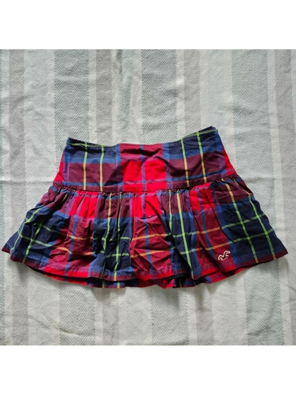 Vintage Y2K Hollister Plaid Ruffle Micro Mini Skirt Size 3